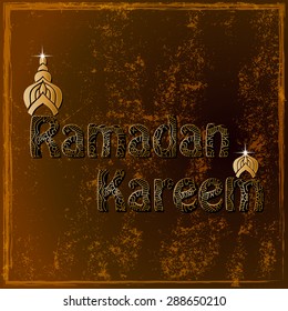 shiny golden decorative typographic composition over brown grunge background for holy month of muslim community Ramadan Kareem