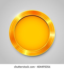 Shiny golden empty coin isolated on white. Vector illustration