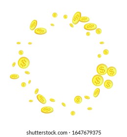 Shiny golden falling coins realisitc vector background.  Metal cash rain.  Flying gold coins vector illustration Finance system, wealth and prosperity, jackpot and success concept