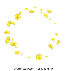 Shiny golden falling coins realisitc vector background. Metal cash rain. Flying gold coins vector illustration Finance system, wealth and prosperity, jackpot and success concept