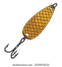 Un señuelo de pesca dorado brillante con una superficie texturizada y un gancho afilado diseñado para capturar peces. Es adecuado para diversos entornos de pesca como lagos o ríos.