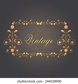 Shiny golden floral decorative vintage frame on grey background, can be used as greeting card or invitation card.