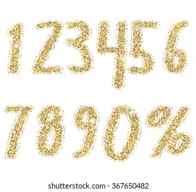 Shiny golden glitter numbers. Speckling glitter font. Decorative golden luxury numbers. Good for  for sale, holiday, voucher, shop, present, gift, header  sparkle design