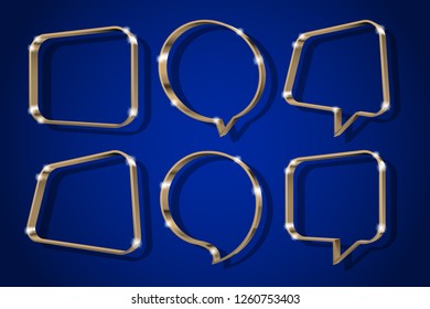 Shiny golden glossy of metal 3d banner. Round shape, for messages or quotes. Vector illustration