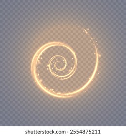 Shiny golden glowing sparkling spiral with magic vector effect of magical sparkling dust particles. Glow effect for game interface design.	
