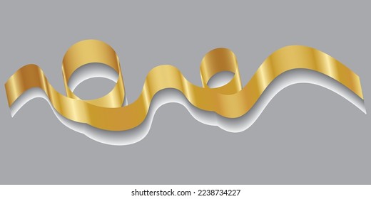 Shiny golden gradient bent ribbon set. Decoration for carnival party, holiday event, New Year, Christmas, Wedding ceremony. unique and modern