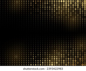 Shiny golden halftones dotted particles abstract sparkling background. Geometric retro vector design
