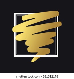 Shiny Golden hand-drawn Doodle On black Background With Frame and Space For Your Text