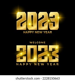 Shiny Golden Happy New Year 2023 design. Twenty Twenty Three design. Happy New Year 2023 design vector