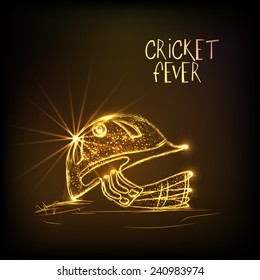 Shiny golden helmet of batsman for Cricket Fever on brown background.