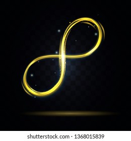 Shiny Golden Infinity Symbol on a Dark Background for Web and App Graphic Design. Vector illustration of Decor Element