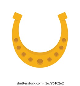 Shiny golden iron horseshoe vector flat icon, lucky symbol isolated on white illustration