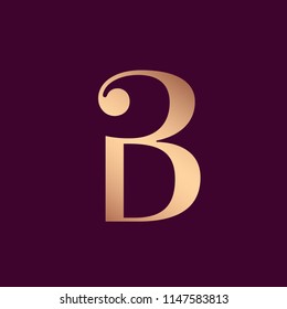 Shiny golden letter B logo. b&d monogram with decorative swirl.Vector icon.