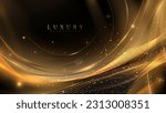 Shiny golden light waves luxury on black background. Vector illustration.