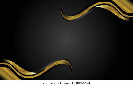 Shiny golden light wavy with black background vector