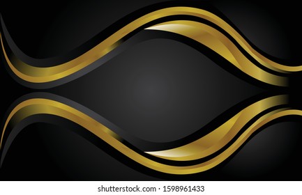 Shiny golden light wavy with black background vector