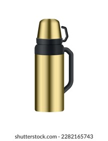 Shiny golden metal thermos bottle realistic vector illustration