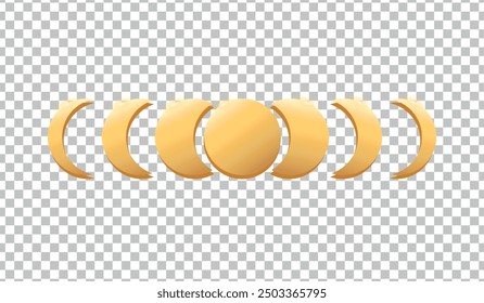 Shiny golden Moon phases symbol on a transparent background. Golden moon and crescent. Vector illustration