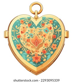 Shiny golden necklace in heart shape over white