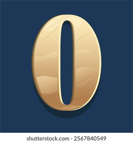 A shiny golden number 0 design on a dark blue plaque, vector illustration, perfect for creative projects and design elements