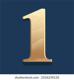 A shiny golden number 1 design on a dark blue plaque. Vector Numeral Plate Illustration, perfect for creative projects and design elements