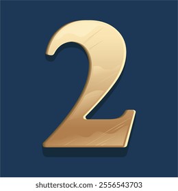 A shiny golden number 2 design on a dark blue plaque. Vector Numeral Plate Illustration, perfect for creative projects and design elements