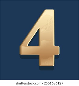 A shiny golden number 4 design on a dark blue plaque. Vector Numeral Plate Illustration, perfect for creative projects and design elements