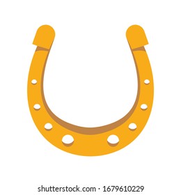 Shiny golden old horseshoe vector flat icon, lucky symbol isolated on white illustration
