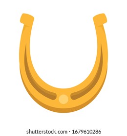 Shiny golden old western horseshoe vector flat icon, lucky symbol isolated on white illustration