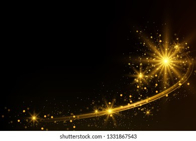 Shiny golden particles and sparkles abstract magic light background.