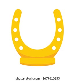 Shiny golden retro horseshoe vector flat icon, lucky symbol isolated on white illustration