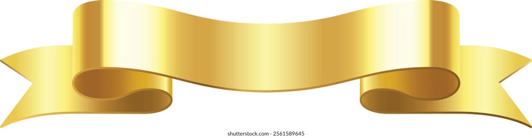 Shiny golden ribbon banner waving freely, representing success, achievement, and celebration, perfect for adding a touch of elegance and prestige to designs