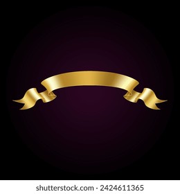 Shiny golden ribbon realistic vector illustration. Prestigious award template 3d model on dark background. Premium quality design element