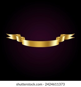Shiny golden ribbon realistic vector illustration. Prestigious award template 3d model on dark background. Premium quality design element