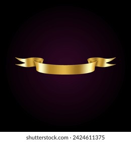 Shiny golden ribbon realistic vector illustration. Prestigious award template 3d model on dark background. Premium quality design element