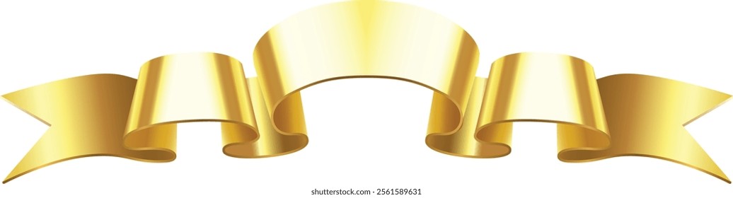 Shiny golden ribbon waving and creating an elegant banner for celebrations, awards, or festive decorations, offering a touch of luxury and sophistication