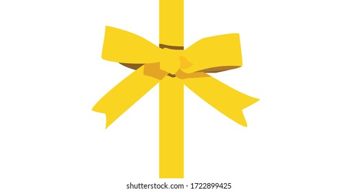 Shiny golden satin ribbon on white background. Vector yellow bow. Golden bow and gold ribbon.