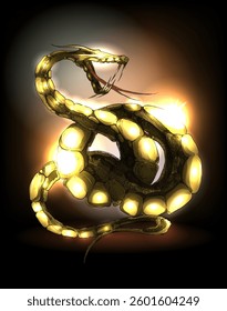 Shiny golden snake, vector graphic illustration with wild serpent