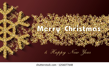 Shiny golden snowflake on a background with sparkles in vector. Merry christmas and a happy new year!
