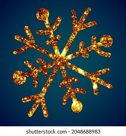 Shiny golden snowflakes on a dark green background, elements for decoration
