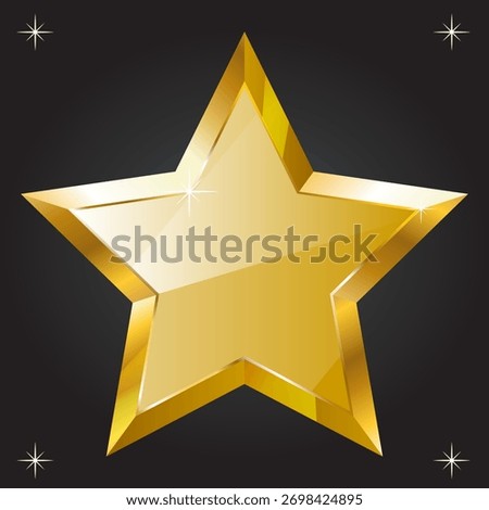 Shiny golden star with 3D effect on a dark background. Award or rating symbol.