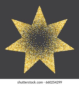 Shiny Golden star icon on black background. For banners, artwork, card,  postcards, holiday. Vector illustration EPS10.