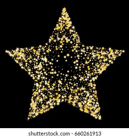 Shiny Golden star icon on black background. For banners, artwork, card,  postcards, holiday. Vector illustration EPS10.