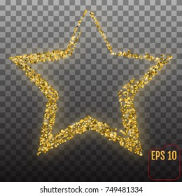 Shiny golden star, isolated on transparent background. Vector