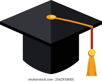 Shiny Golden Tassel on Black Graduation Cap Vector Illustration