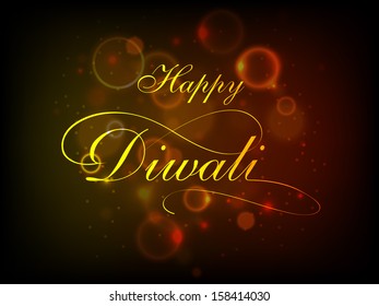 Shiny golden text on night background for Indian festival of lights, Happy Diwali celebration. 