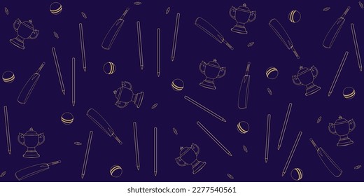 shiny golden trophy, bat, stumps and ball realistic line vector backdrop. IPL and WPL event celebration background. web banner, poster, wallpaper design. 