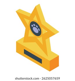 Shiny golden trophy with a star on top and a paw print, celebrating the best in pet care
