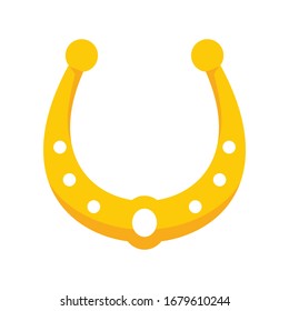 Shiny golden vintage horseshoe vector flat icon, lucky symbol isolated on white illustration
