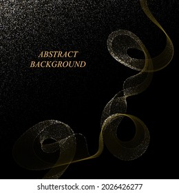 Shiny golden wave on a black background with golden dust. Decor element